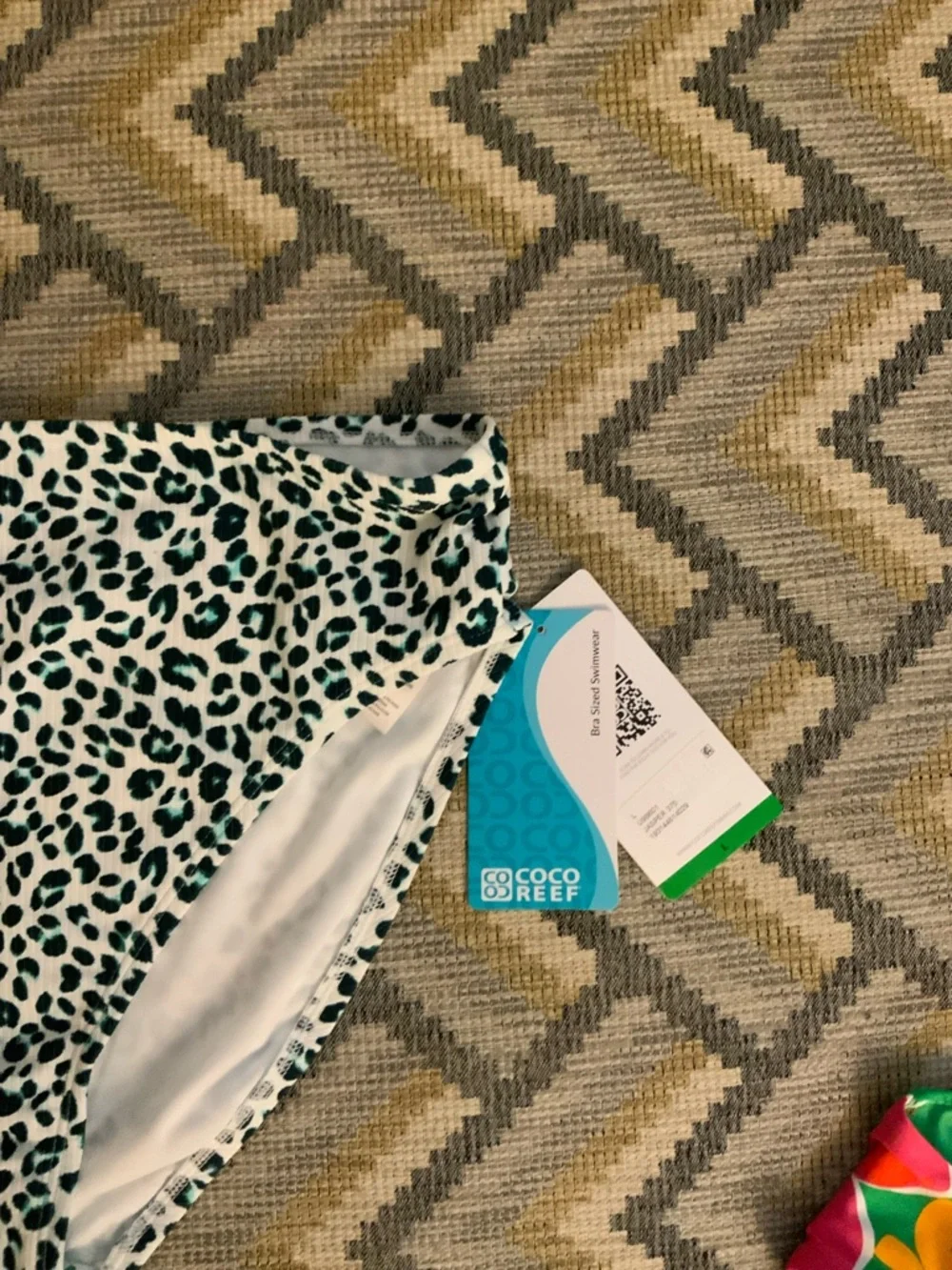 Coco Reef Teal and White Leopard High Waist Swim Bottoms - Picture 2 of 3